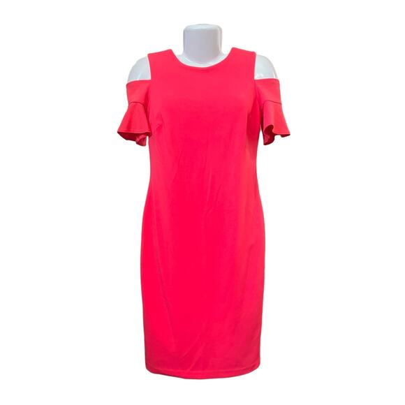 Calvin Klein Dresses & Skirts - Calvin Klein Women's Rose Pink Cold Shoulder Knee Length Dress Back Zip SZ 4 NWT